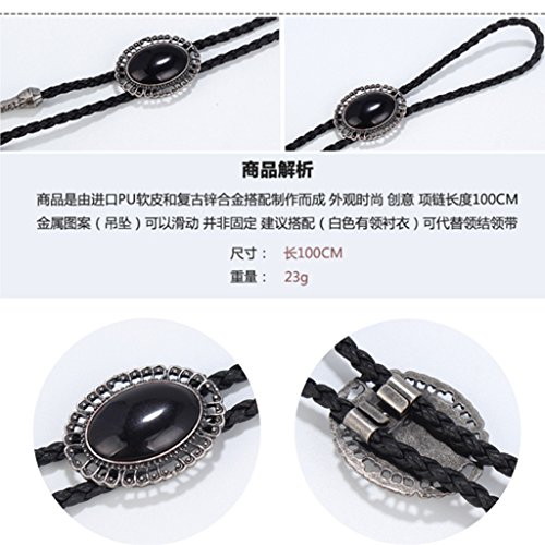 gazechimp Flor De Prata Antiga Oval Preto Resina Gemstone Western Cowboy Bolo Tie