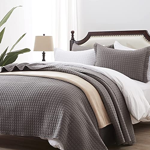 Western Home Quilt Set Twin Size (68X86, Grey), Lightweight Reversible Bedspread With Squares Pattern Coverlet, Soft Microfiber Warm Bed Cover For All Season - 2 Pieces(1 Quilt,1 Sham) #TOP14