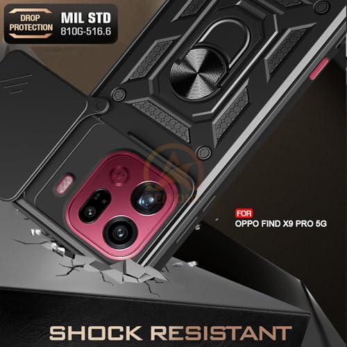 Image of Armor Bumper Back Cover Case for Oppo Find X9 Pro 5G Rotating Camera Cover, Ring Holder & Kickstand | Heavy Duty & 360 Degree Protection Oppo Find X9 Pro 5G Back Cover (Black)