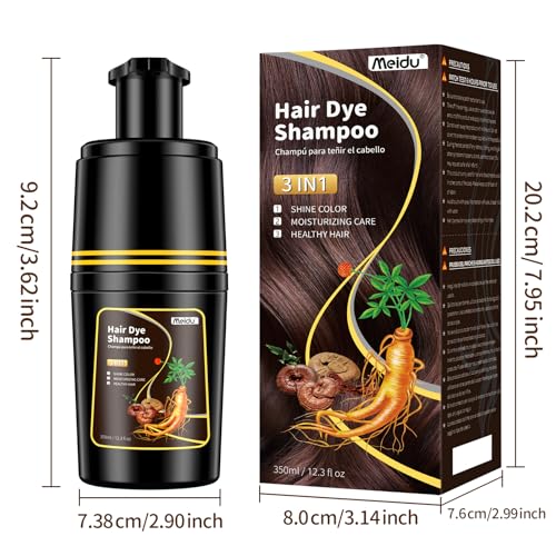 Image of IIIMEIDU Dark Brown Hair dye Shampoo 3 in 1, Natural Hair Color Shampoo for Gray Hair, Shampoo Tinte Para el Cabello for Women and Men 100% Grey Hair Coverage, 350ml