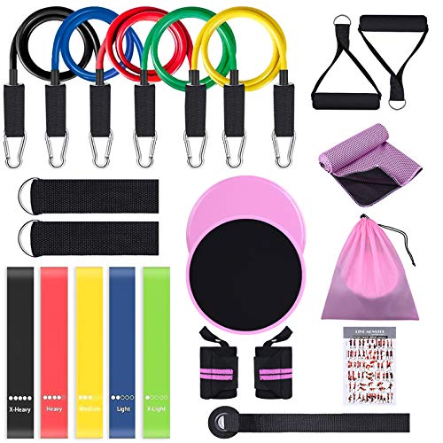 OZUAR 22 PCS Fitnessbänder Widerstandsbänder Set Resistance Bands 5 Stapelbare Übungsbänder, 5 Fußschlaufen, Griffe, Türanker Innen- und Außensport für Männer Frauen