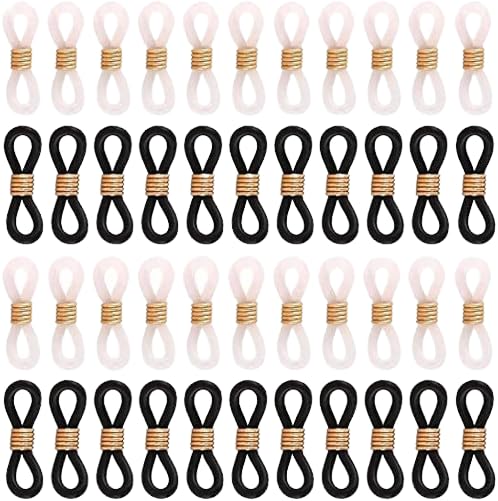 BARBUDDY Anti-Slip Ends Retainer Connector Holder Eyeglass Chain Ends Adjustable Silicone Spectacle End Connectors Eyeglass Rubber Loops for Eyeglass (50 PCS) (Black And White Gold)-image-35