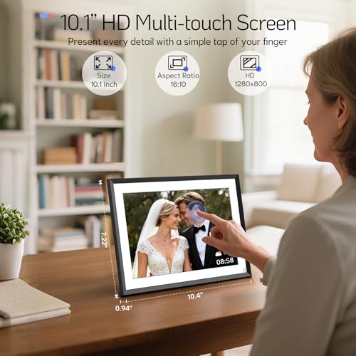 Image of NexFoto 10.1 inch Digital Picture Frame 64GB, HD Touchscreen WiFi Electronic Photo Frame, Add Pics from Google Photos, Share Photos /Videos via APP /USB, Unboxing Gift Mode, for Mom /Birthday, Black