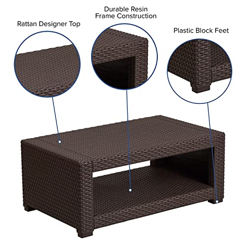 Flash Furniture DAD-SF1-R-GG Seneca Chocolate Brown Faux Rattan Coffee Table thumb #3
