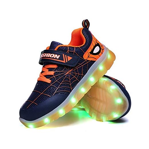 YUNICUS Led Shoes for Kids, Boy's Breathable Sneakers Casual Sport Led Light Up Shoes (Little Kid 11M, Blue/Orange)