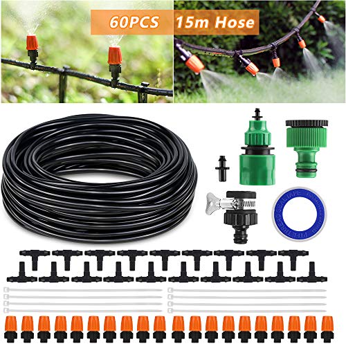 Nasharia Bewässerungssystem Garten 15M, 60Pcs Micro Drip Bewässerung Kit Automatische Bewässerung Sprinkler Tröpfchenbewässerung Kit DIY Gartenbewässerung für Landschaft Flower Bed Terrasse Pflanzen