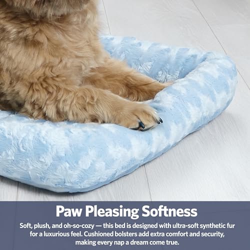 Image of MidWest Homes for Pets QuietTime Fashion XXS Dog Bed - Blue Faux Fur Bolster, Ultra-Soft and Machine Washable, Fits 18-Inch Crates and Carriers, for Small Dogs and Cats