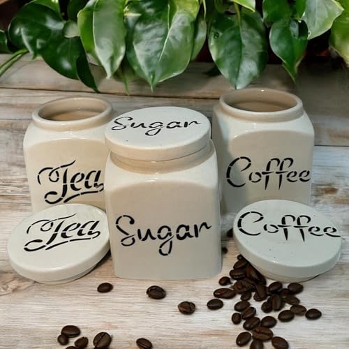 Image of Ceramic Kitchen Storage Jar for Tea, Coffee & Sugar Set of 3 (720 ML)| Airtight Ceramic Canisters with Lids for Tea, Coffee & Sugar| Kitchen Countertop Pantry Containers | Food Storage Jars Set, White