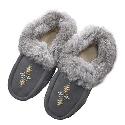Native dechic Slippers Unisex Canadian-Made Moccasins Leather Slippers for Women Luxury Slippers Real Fur Slippers