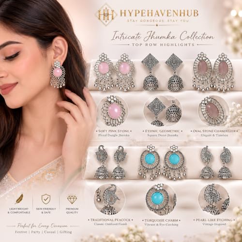 12 Pairs Oxidised Silver Earrings Set with Organizer Box - Image 3