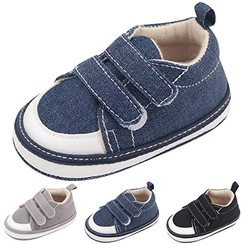 Baby Canvas Sneakers Infant First Wal𝐤ers Non Slip Soft Sole Crib Casual Shoes Newborn Hook Loop Tennis Shoes2