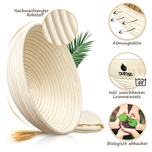 Exitoso Gärkörbchen rund 1kg aus Peddigrohr Ø25cm - Beige inkl. (E-Book Rezept, Leinentuch) - Brot backen mit Gärkörbchen Set - Gärkorb… – Ansicht 3