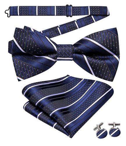Image of Dubulle Mens Paisley Striped Bowtie Set Pre-tied Bowtie for Men and Pocket Square Set Wedding Business