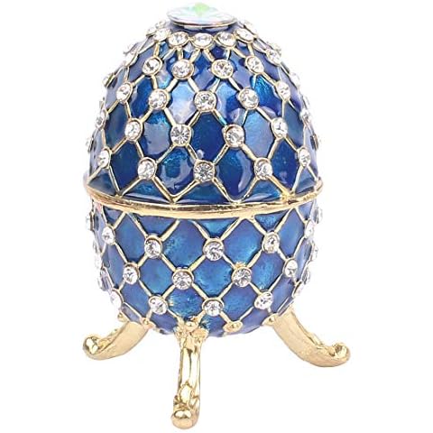 Hophen Easter Russian Faberge Style Egg Trinket Jewelry Keepsake Box Ring Holder Mother`s Day Gift (Blue) Cover