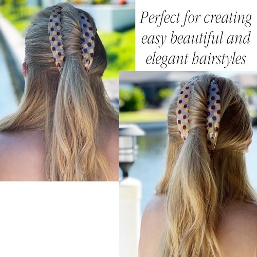 Image of Camila Paris CP1248 /2 French Hair Side Combs, Dots Interlocking Combs French Twist Hair Combs, Strong Hold Hair Clips for Women Bun Chignon Up-Do, Styling Girls Hair Accessories, Made in France