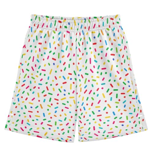 Sprinkles Colorful Crumbs Athletic Shorts with Zipper Pockets, Youth Boys Athletic Running Shorts for Summer