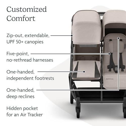 Image of UPPAbaby Minu Duo Side-by-Side Double Stroller - Lightweight + Compact Design for Travel - Easy Fold- from Birth to Toddler - Independent Recline -Ada (Sandstone /Carbon Frame /Chestnut Leather)