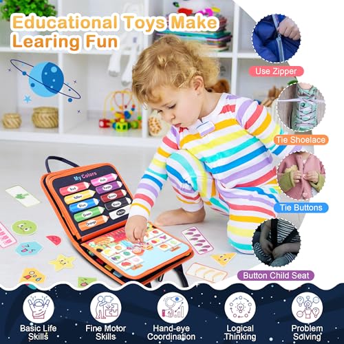 Image of Teefrye Toddler Busy Board Montessori Toys for Boy, Activity Book Educational for Learning Fine Motor Skills, Travel Toys for Airplane Car, Birthday Gifts for Boys Toddlers