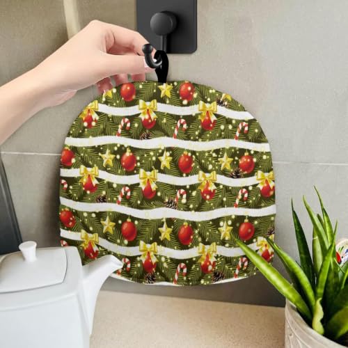 Image of Hudotybom Christmas Tree Star Tea Pot Cozies Kitchen Xmas Teapot Dust Cover Breakfast Warmer Tea Cozies with Extra Thick Wadding for Home