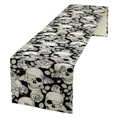 Gothic Table Runner with Skull and Moth Pattern Cover