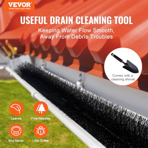 VEVOR 0810-20 60 Feet Total Length 5.25 inch Diameter Cleaning Tools, Ground-Level Brush Leaf Guard for 5 Inch Gutters, Easily Clear roof Leaves and Debris, 20 Pack, Black - Image 2