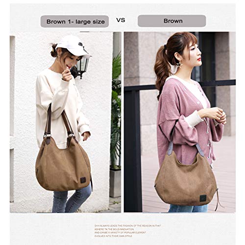 DOURR Canvas Multi-pocket Hobo Bags for Women, Brown, Large Size by DOURR - Used condition - Image 2