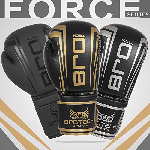 Brotech Force Boxing Gloves For Men & Women, Training, Sparring, Punching, Heavy Bag, Focus Mitts Pads Workout - Kickboxing, Muay Thai, Mma - Multi Layered With Ventilated Palm (14 Oz, Black Silver) #TOP2