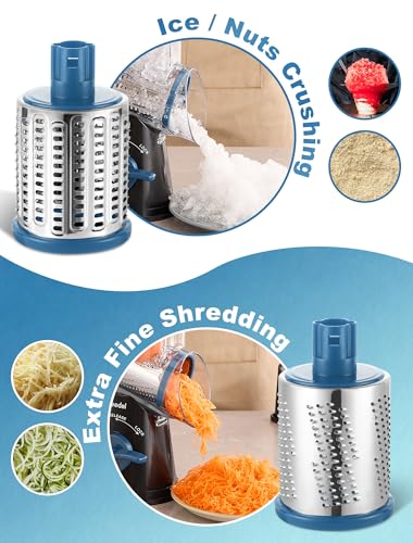 Image of Geedel Rotary Cheese Grater Hand Crank, Cheese Shredder Vegetable Slicer | 5 Blades, 430 Stainless Steel, 12x Fast Cutting, Strong Suction Base, No BPA, Dishwasher Safe, for Cheese, Veggie, Nut