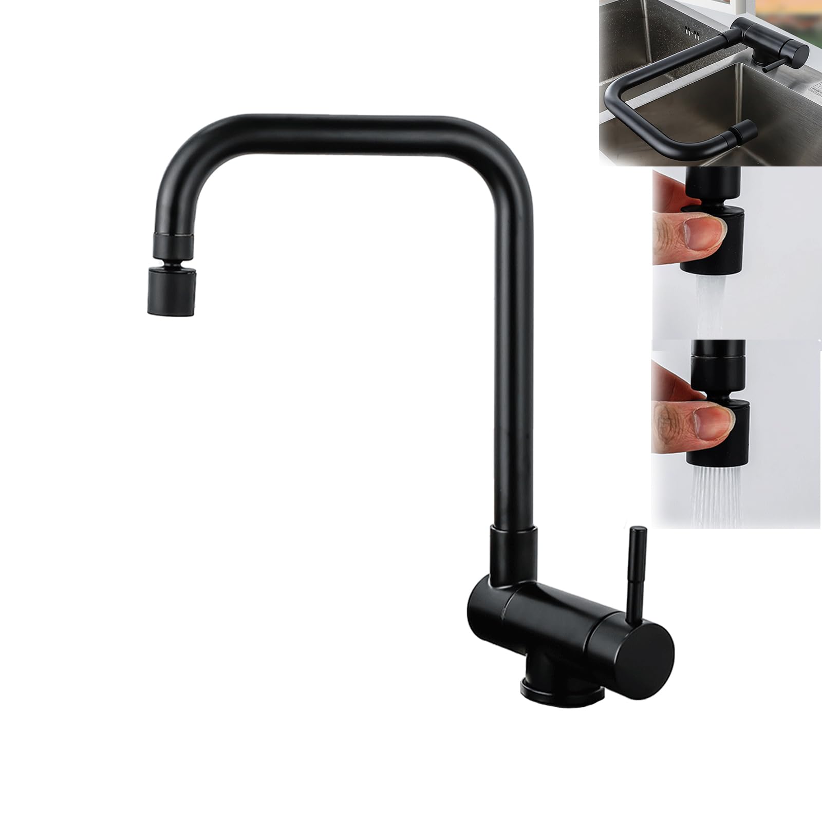 Grifo de Cocina Abatible Bajo Ventana, Negro Satinado