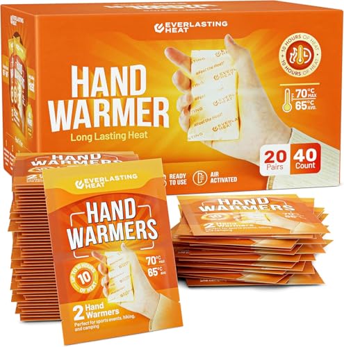 Everlasting Heat Aquecedores de Mão 20 Pares (40 Aquecedores) - Até 10 Horas de Calor Duradouro E Mãos Quentes - Ativação de Ar Fácil para Mãos, Corpo E Pés - Aprovado Pela Tsa