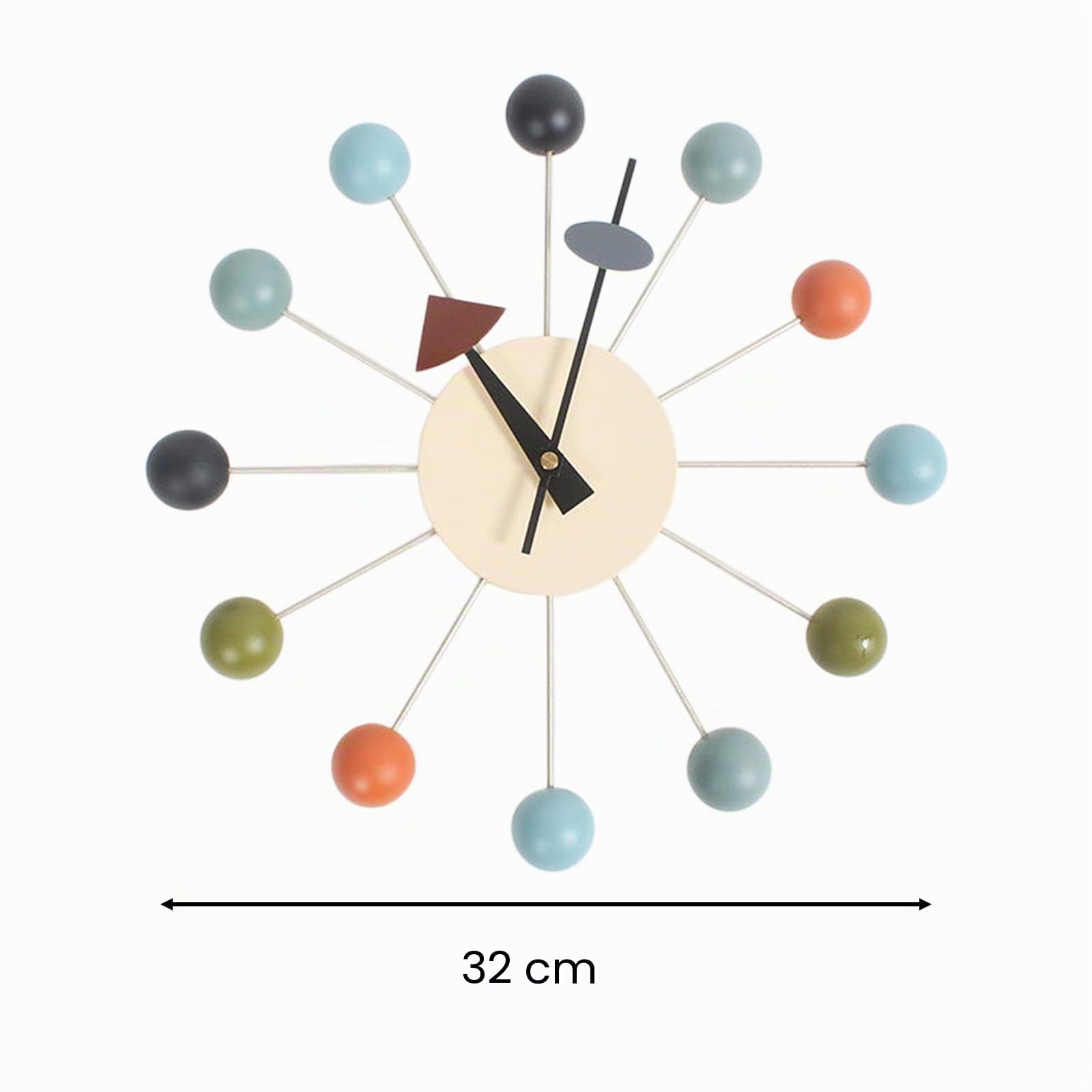 Milageto Große Wanduhr Modern, Holz 3D Wanduhr mit Kugeln, Silent Non-Ticking, batteriebetrieben, 32 cm, Kreative Candy Hängeuhr für Wohnzimmer Küche Büro, Bunter Ball