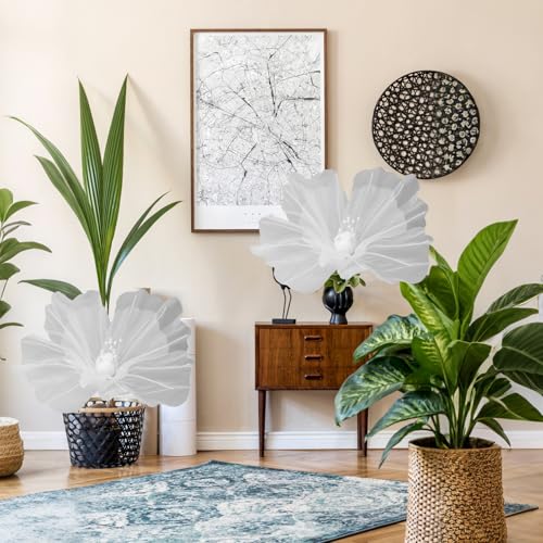 Fleur d'organza blanche de 50cm avec perles Buachois pour déco