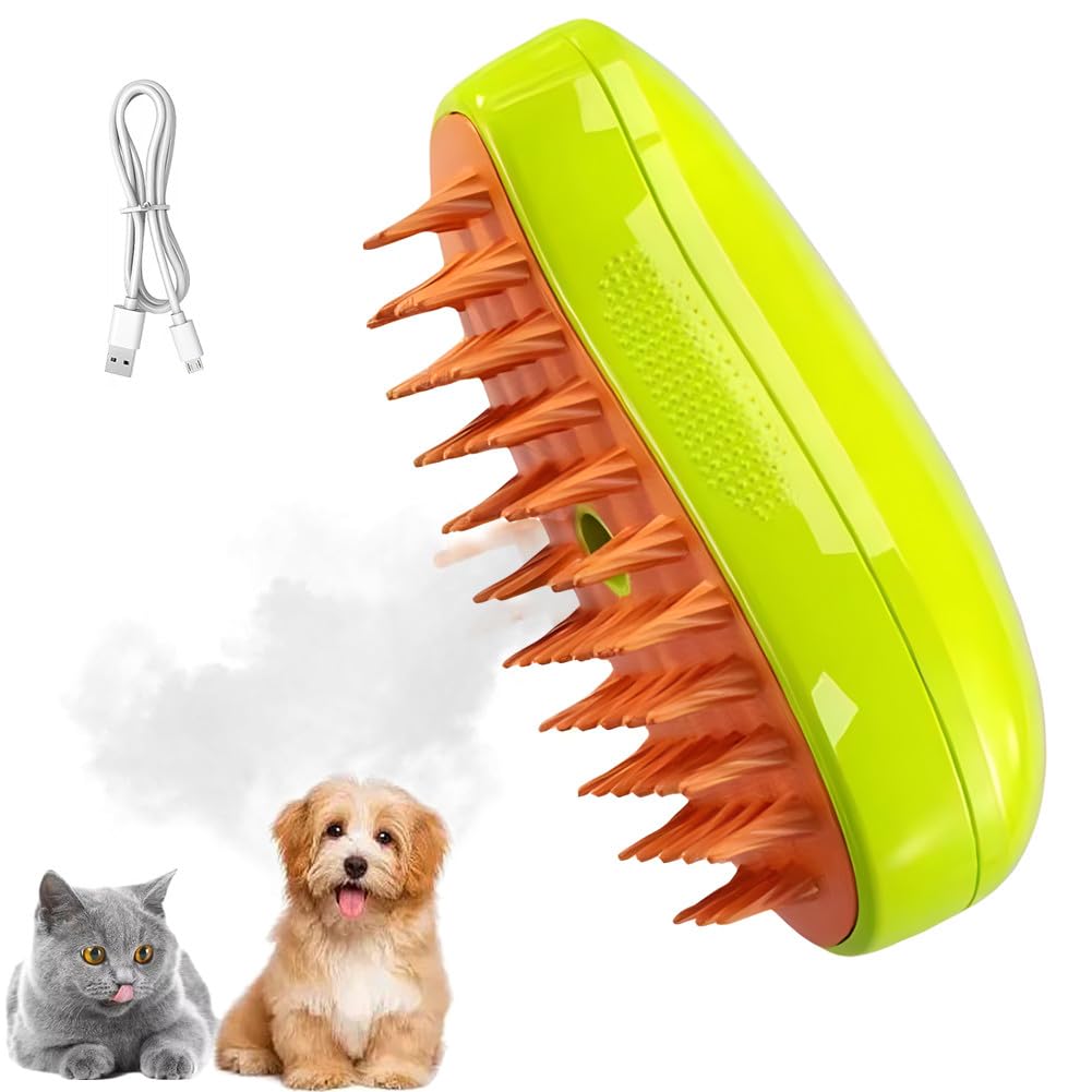 Cepillo de vapor para gatos,3 en 1,Cepillo Masaje a Vapor para Gato,Peine Mascotas con Spray Cepillo Gato,Eléctrico para gatos cepillo de pelo de gato para eliminar el pelo enredado y suelto (verde)
