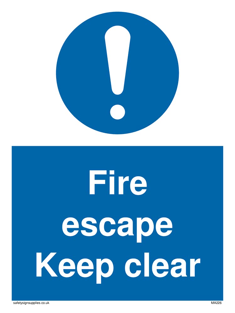Pack of five - fire escape keep clear Sign - 150x200mm - A5P