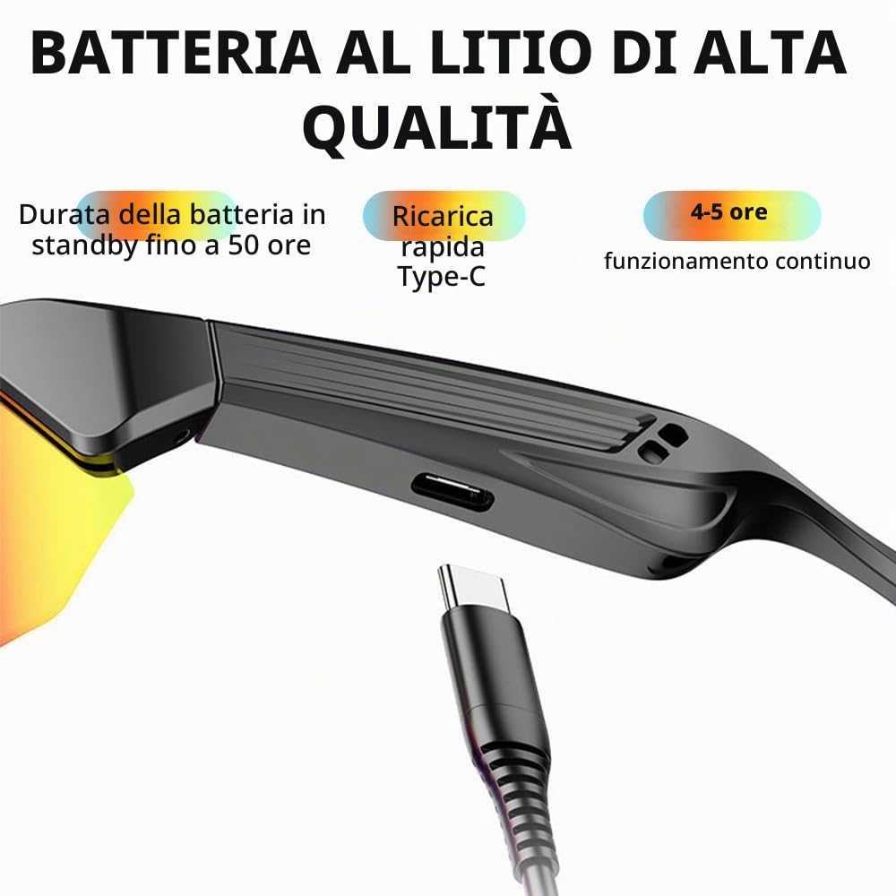 Occhiali da ciclismo smart polarizzati da uomo, occhiali sportivi dual-Bluetooth 5.3 rapidi da donna, occhiali da sole UV400 per uomo e donna, MTB, risposta con un clic, altoparlanti musicali