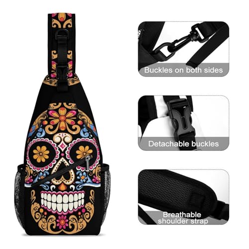 Bolso cruzado tipo sling con calavera dibujada, 38x20cm miniatura 3