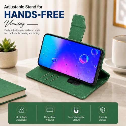 Image of SBMS Flip Cover for Oppo K13 5G Back Cover Case with Magnatic Closure | Inbuilt Stand | Card & Money Pocket (MatGreen)