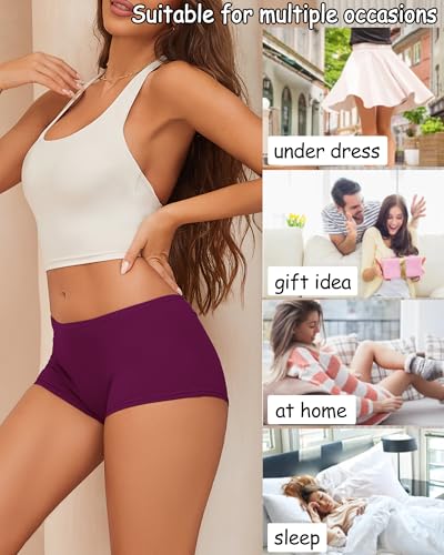 Image of Cotton Boyshort Underwear for Women Boxer Briefs Lady Boy Short Panties | 6 Pack,Full Coverage,Plus Size,Girls Panties,Under Dress,Breathable,Cute,Stretch,Stay in Place,Multiple Colors,Machine Wash