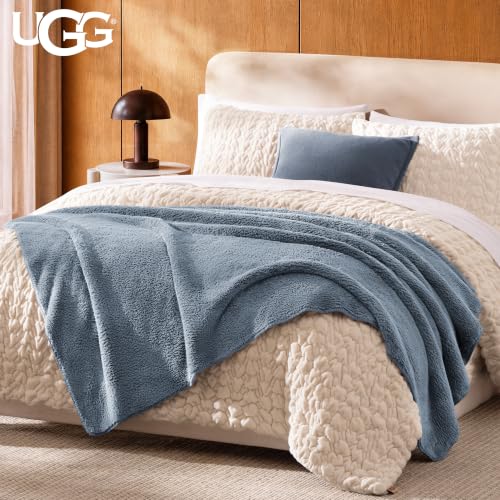 Image of UGG Whitecap Throw Blanket, Soft Fleece Blanket, 50 inch x 70 inch, Denim Blue