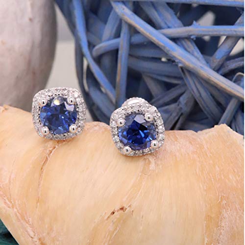 Dazzlingrock Collection 5mm Each Round Lab Created Gemstone & White Diamond Womens Halo Stud Earrings, 10K Solid White Gold4