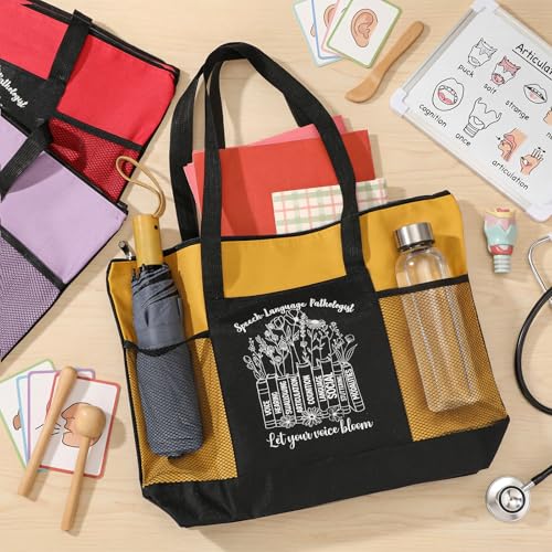 Image of 6 Pcs SLP Month Appreciation Tote Bags with Mesh Pocket for Women Thank You Graduation Gift for Speech Therapist