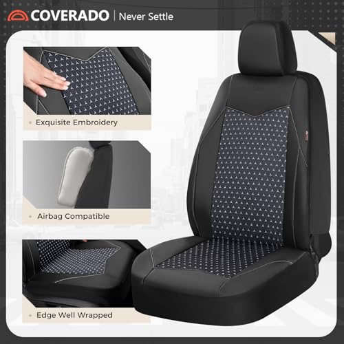 Image of Coverado Front Seat Covers, Breathable Mesh & Leather Car Seat Protectors, Black Driver Seat Cover, Car Seat Cushions, Universal Automotive Seat Covers Fit for Most Sedans SUV Truck, Black
