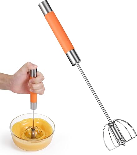 Batidor semiautomático de acero inoxidable, batidor de huevo de mano de 12 pulgadas, mini espumador, batidor de huevos, batidor de mano, batidor de