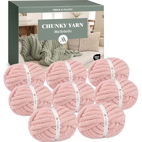 Jumbo Chunky Yarn for Hand Knitting - Super Thick Chenille Chunky Yarn for Crocheting - Extra Soft Bulky Fluffy Blanket Big Yarn 8 Jumbo Pack (27yds 8 oz Each Skein) Pink