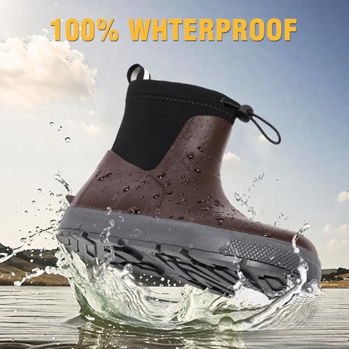 (Size 7) Deck Boots For Men Anti-Slip, Waterproof Ankle Rain Boots, Rubber Outdoor Fishing Footwear, Chelsea Garden Work Water Shoes4