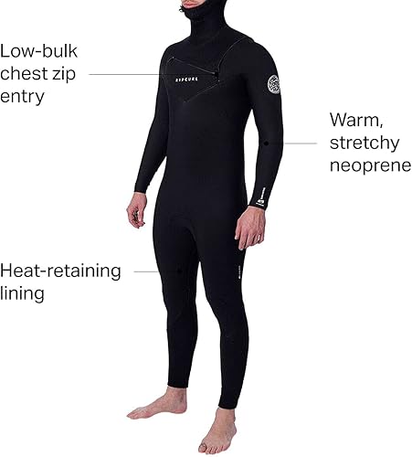 Miniatura 4 de Rip Curl Mens Dawn Patrol 54mm Hooded Chest Zip Wetsuit - Black - Easy Stretch Flash Lining