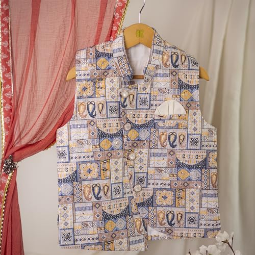 Image of Kidbea Boys Ethnic Kurta Pajama Set with Embroidered Nehru Jacket | Traditional Indian Outfit for Weddings & Festivals | Soft Comfortable Kidswear