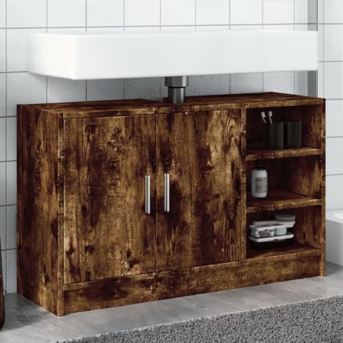 Homgoday Armario de Lavabo Madera ingeniería Roble Ahumado 90x29x55 cm, Mueble para Debajo del Lavabo, Armario de Baño, Mueble Bajo Lavabo, Mueble Baño, Armario de baño Almacenamiento