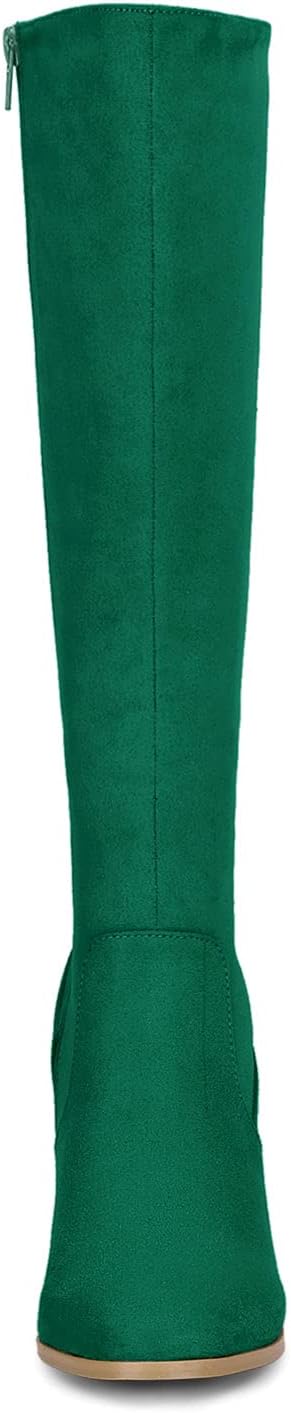 Allegra K Women's Side Zipper Chunky Heel Knee High Emerald Green Boots 6.5 M US - - Image 3