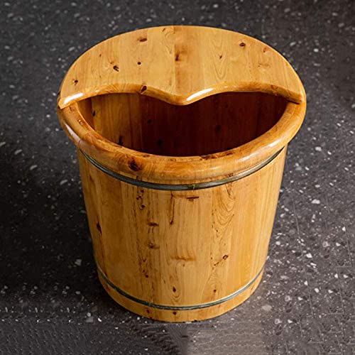 Balde de pies de madera con tapa para baño miniatura 2